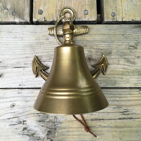 Vintage Brass Ship Boat Bell Anchor Nautical Wall Mount Door Bell Large 7'' - Picture 6 of 8